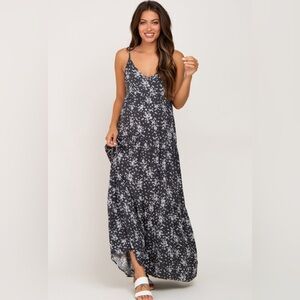 Pinkblush charcoal flower print maxi dress nwot